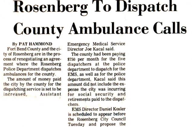 Rosenberg to Dispatch EMS Article